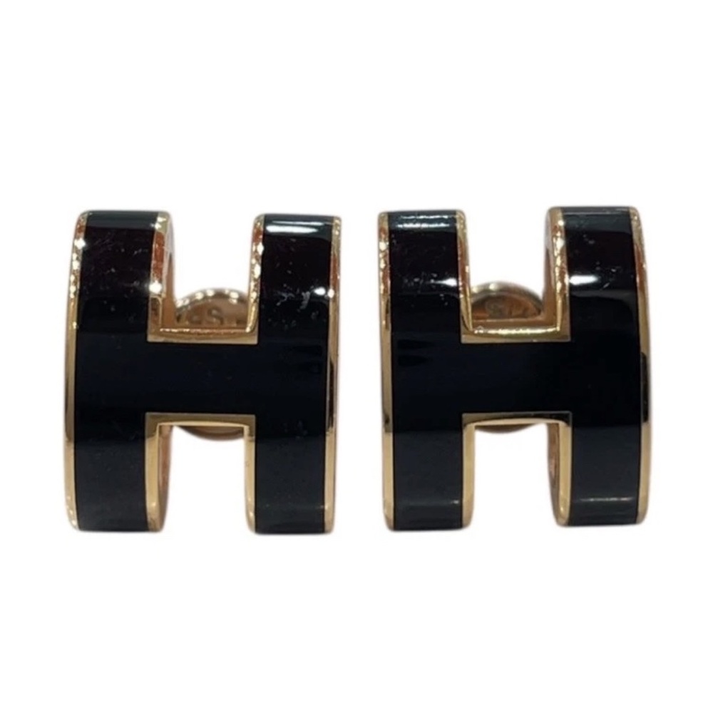 Hermes H POP Earring Piercing Type Black Metal